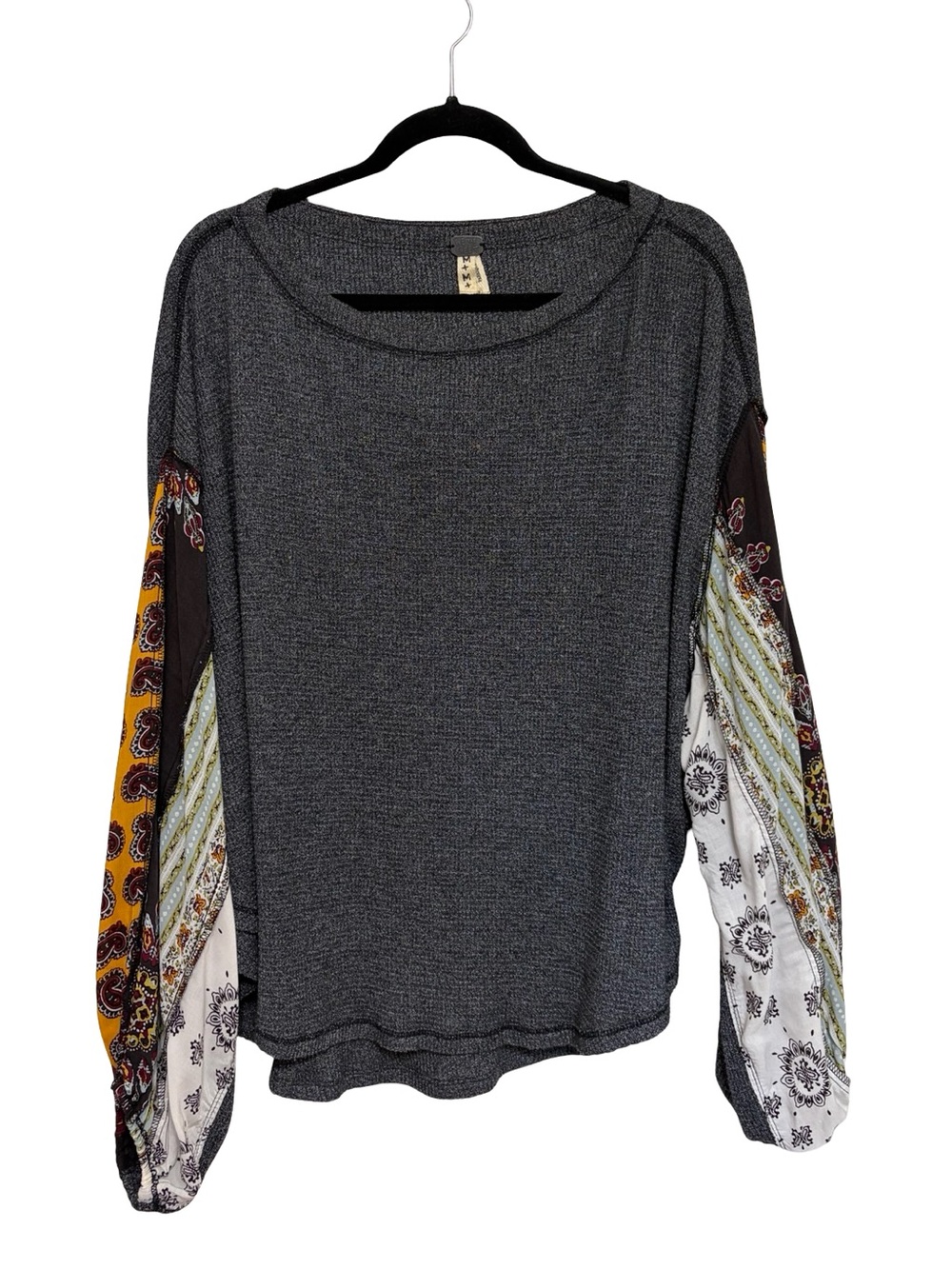 We The Free Boho Blossom Printed Patchwork Balloon Sleeve Thermal Top - Size M - Picture 3 of 9